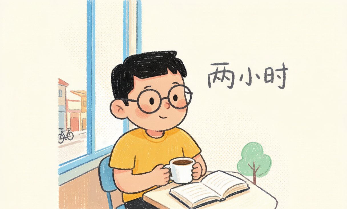 段落图:咖啡馆里独自看书的县城青年,两小时自由